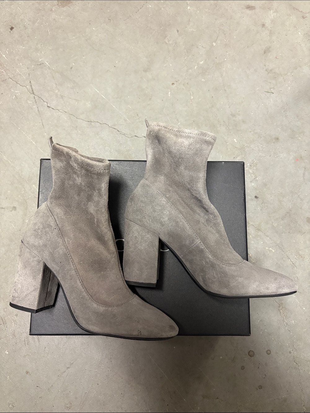Coach Taupe Suede Sock Booties with Block Heel